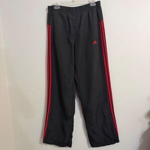 Adidas Clima365 Mens Large Track Pants Black Red Stripes Mesh Lined Zip Ankle